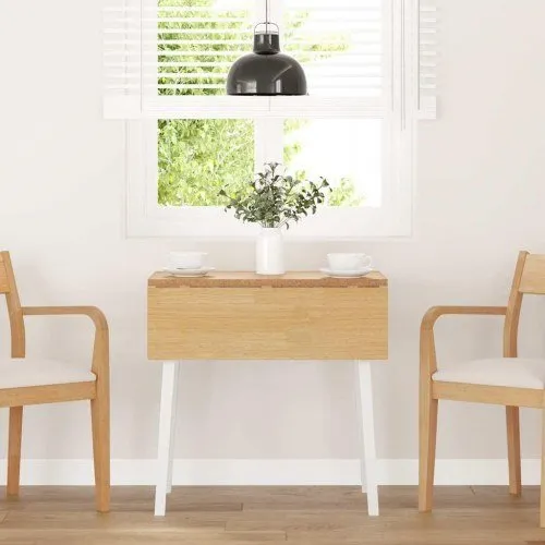 Massivt gummitræ spisebord med klap - hvid