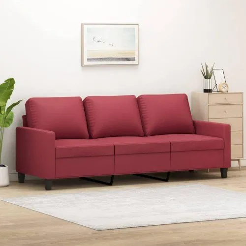3-personers sofa 180 cm, vinrød kunstlæder
