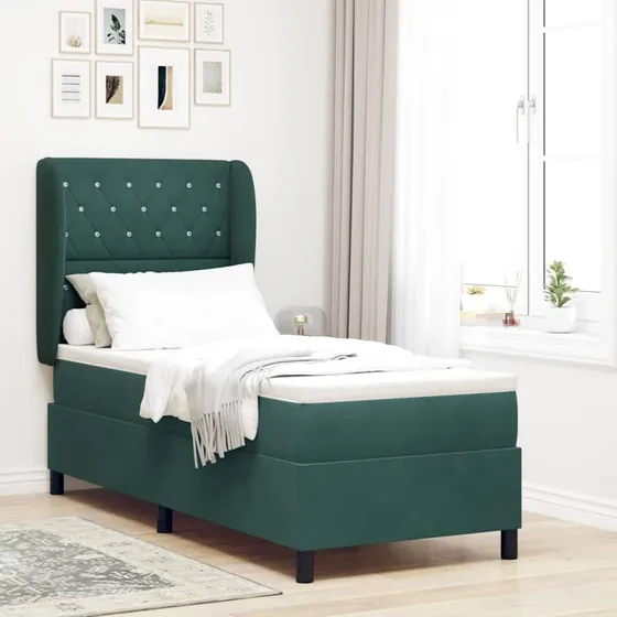vidaXL Boxspring seng med hovedgærde Mørkegrøn Fløjl 200 x 80 cm