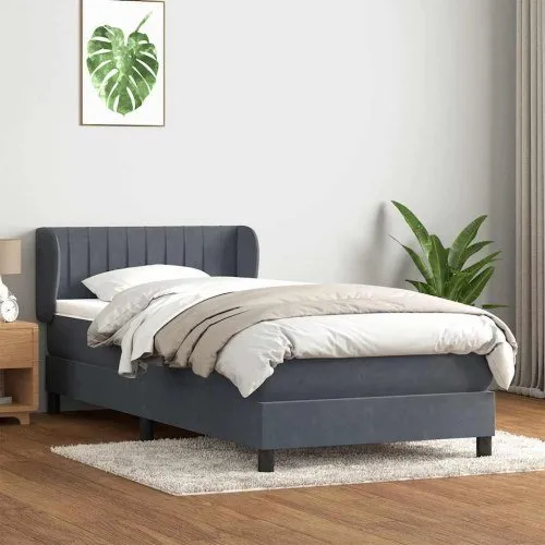 Kontinentalseng med madras 100x210 cm, fløjl mørkegrå
