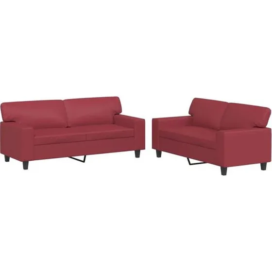 vidaXL sofasæt 2 dele kunstlæder vinrød