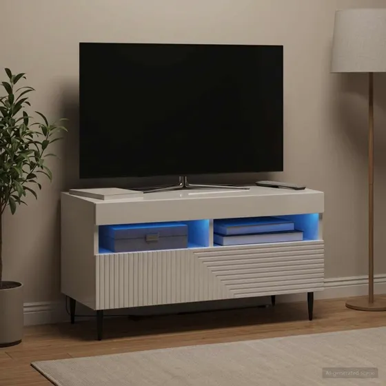 vidaXL HAARLEM LED TV-skab - Hvid højglans - 81 x 35 x 43 cm
