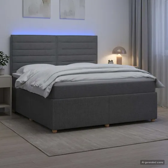 vidaXL LED Boksmadras Seng 180x200 cm - Mørkegrå