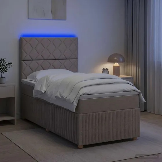 vidaXL LED Boksmadrasseng med madras - Gråbrun 100 x 200 cm