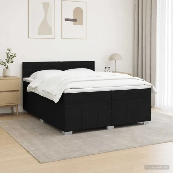 vidaXL LED Boxspringseng med madras, sort, 200 x 200 cm