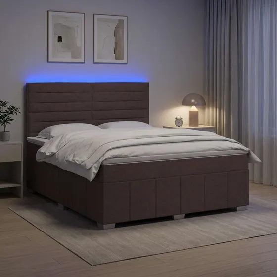 vidaXL LED Boksmadrasseng med madras 140x200 cm - Mørk Brun
