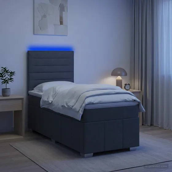 vidaXL LED Boxspringseng med madras, mørkegrå, 90 x 190 cm