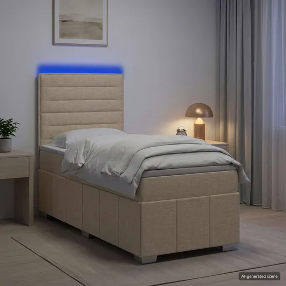 vidaXL LED Boxspringseng med madras, cremefarvet, 80 x 200 cm