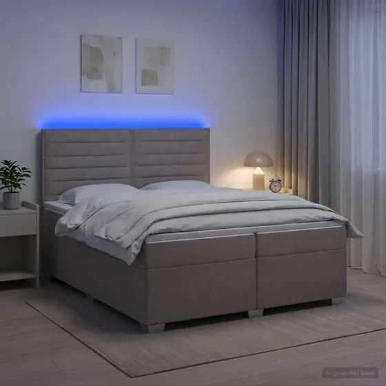 vidaXL Boxmadras med topmadras og LED - Gråbrun 200 x 200 cm