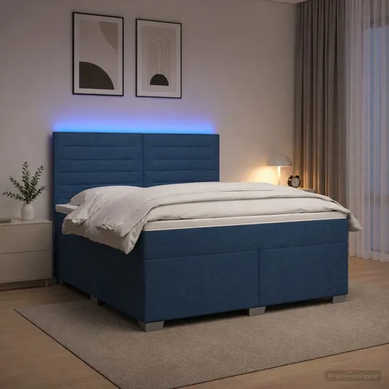 vidaXL Boxmadras med topmadras og LED - Blå 160 x 200 cm