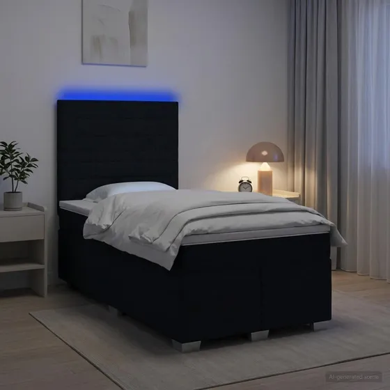 vidaXL Boxmadras med topmadras og LED-hovedgærde, Sort, 120x200 cm