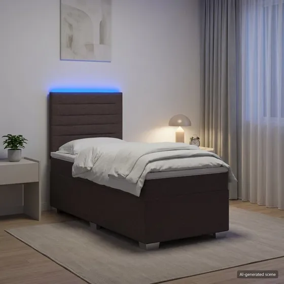 vidaXL Boksmadras med topmadras og LED - Mørk Brun 90 x 200 cm