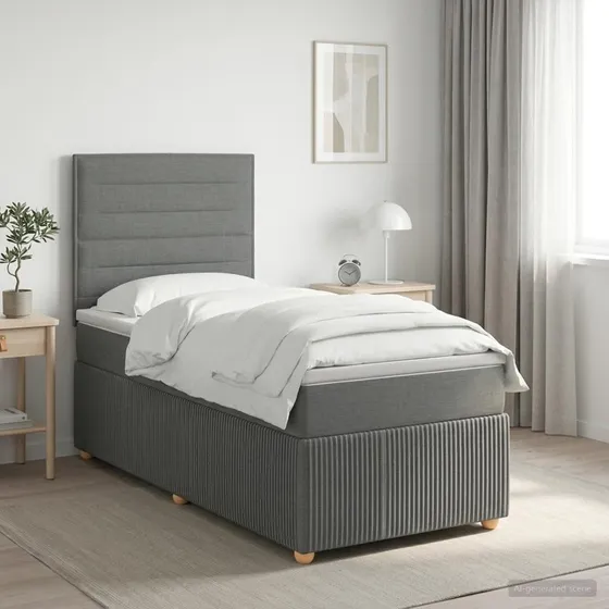 vidaXL Boxmadras med topmadras og hovedgærde - 90x190 cm - Mørkegrå