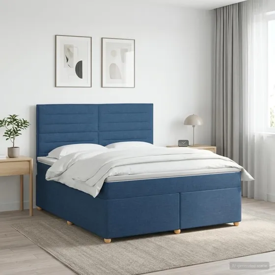 vidaXL Boxmadras med topmadras og hovedgærde, Blå, 160x200 cm
