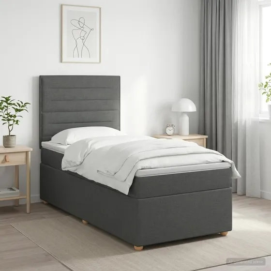 vidaXL Boxmadras med topmadras Mørkegrå 90 x 200 cm