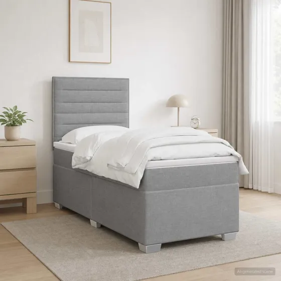 vidaXL Boxmadras med topmadras og hovedgærde - Lysegrå 90x190 cm