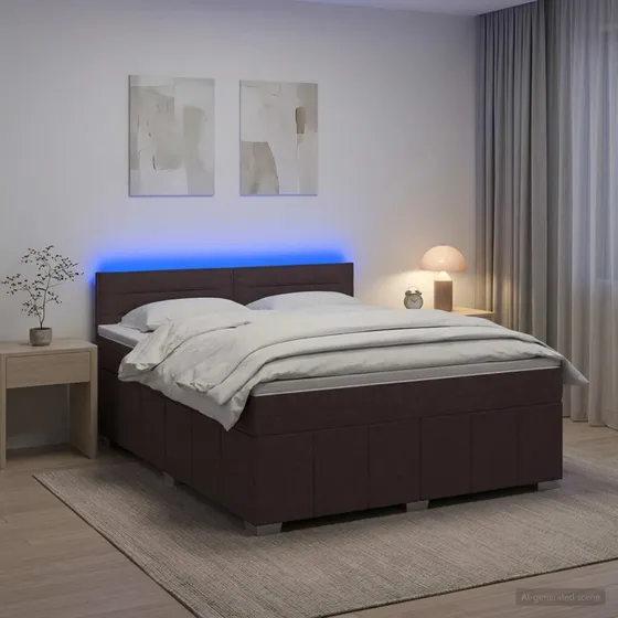 vidaXL Boxmadras med topmadras & LED - Mørk Brun 180 x 200 cm