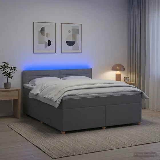 vidaXL Boxmadras med topmadras og LED - Lysegrå 180 x 200 cm
