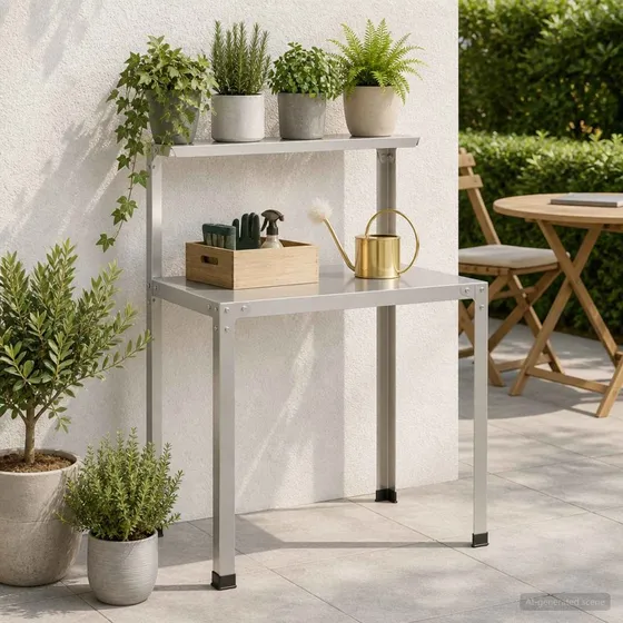 vidaXL Plantebord 100 x 50 x 104 cm i rustfrit stål, sølv