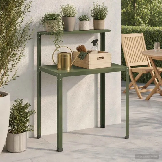 vidaXL Plantebord 100 x 50 x 104 cm - Olivengrøn i stål