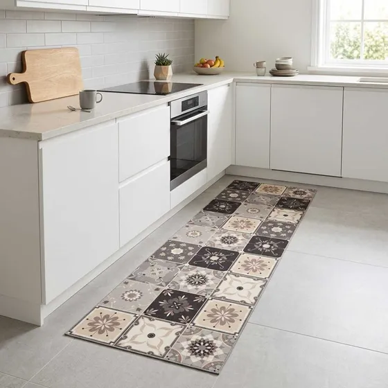 vidaXL Køkkentæppe Grå/Beige Mosaik 180 x 60 cm