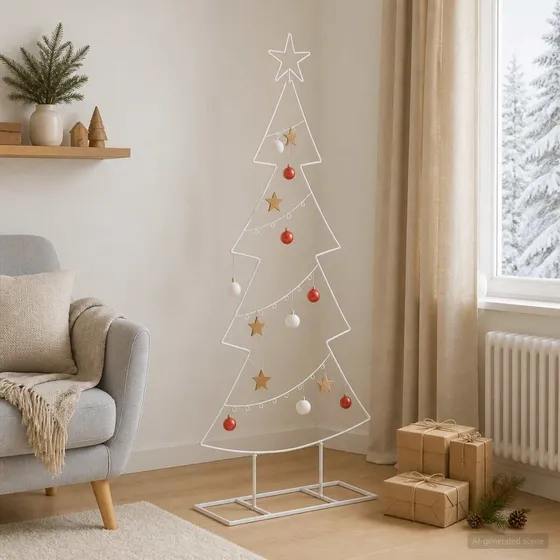 vidaXL KUOPIO Juletræ i metal med fod, 125 cm, hvid
