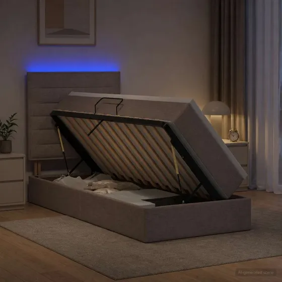 vidaXL LED Opbevaringsseng med madras, Gråbrun, 90 x 200 cm
