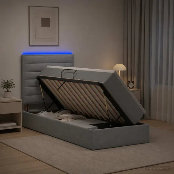 vidaXL LED Opbevaringsseng med madras, Lysegrå, 90 x 190 cm