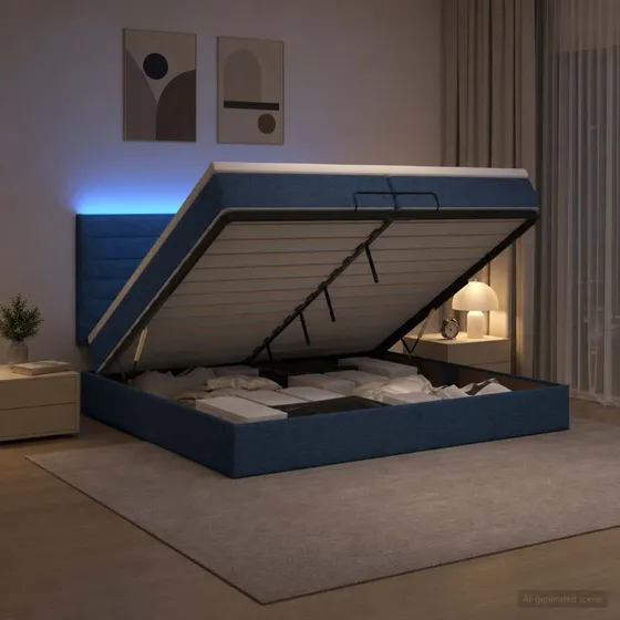 vidaXL Ottoman seng med madras og LED - Blå 200 x 200 cm