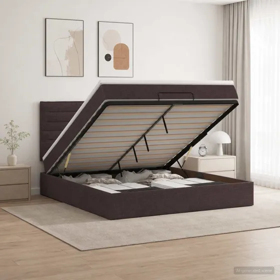 vidaXL Ottoman seng med madras og LED - Mørk Brun 140 x 200 cm