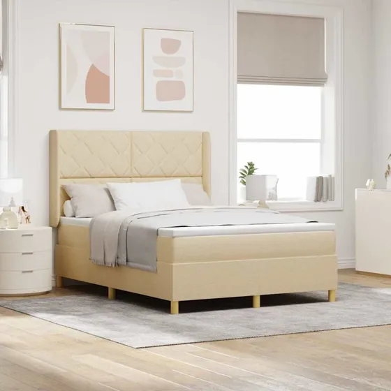 vidaXL Box spring seng med LED-lys, Creme 140 x 190 cm