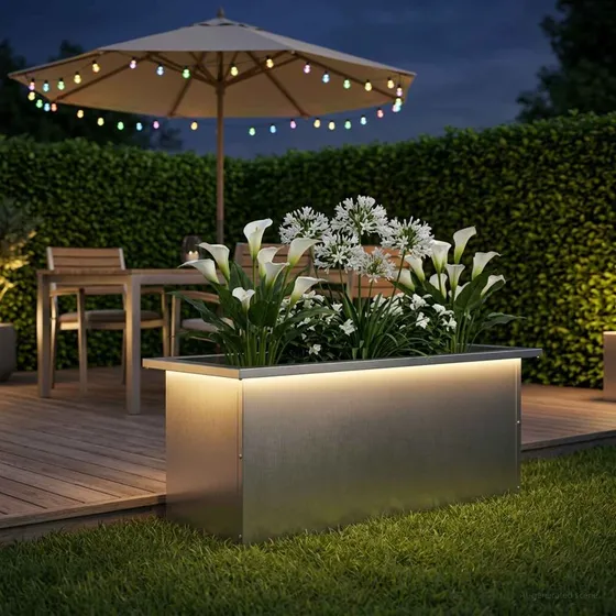 vidaXL Plantekasse med LED i Rustfrit Stål, Sølv 30 x 80 x 30 cm