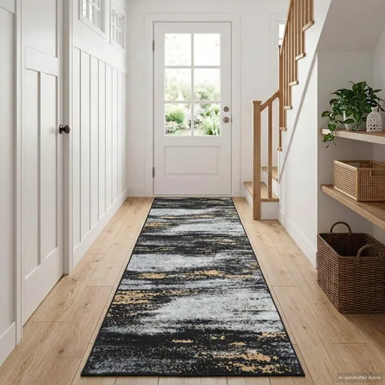 vidaXL Tæppe Runner LESAKA Sort og Guld 80 x 150 cm Diamantvelour