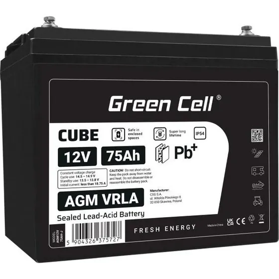 Green Cell AGM12V75AH-J 12V 75Ah UPS-batteri