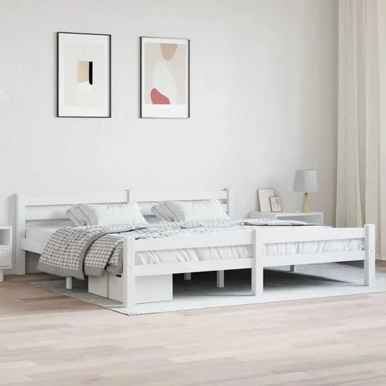 vidaXL Sengeramme i massivt fyrretræ 200x200 cm - Hvid