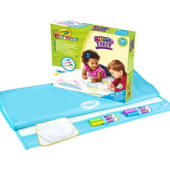 Crayola Mini Kids Color & Erase Måtte, 90 x 60 cm med 4 tusser