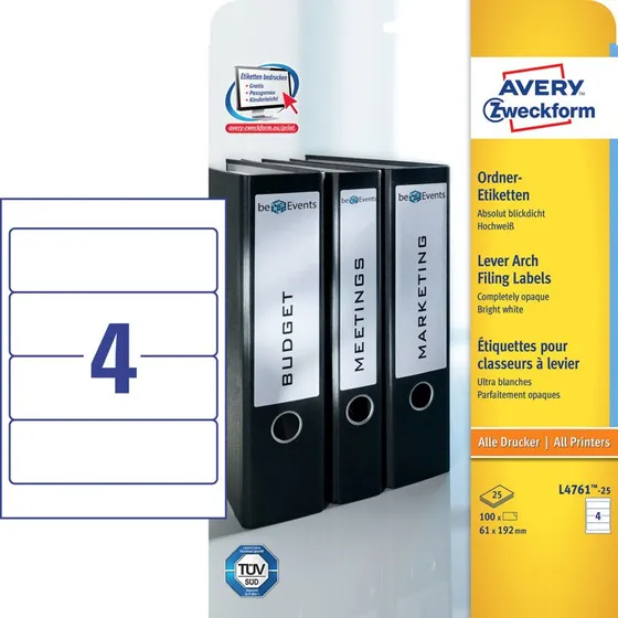 Avery L4761 Ringbindsetiketter 192x61mm - 30 ark