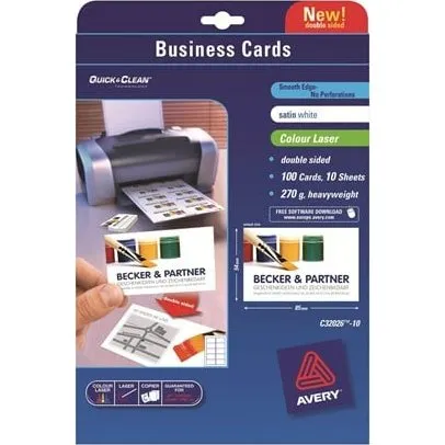 Avery Quick&Clean C32026-10 Visitkort, Mat, 100 stk, 54x85 mm