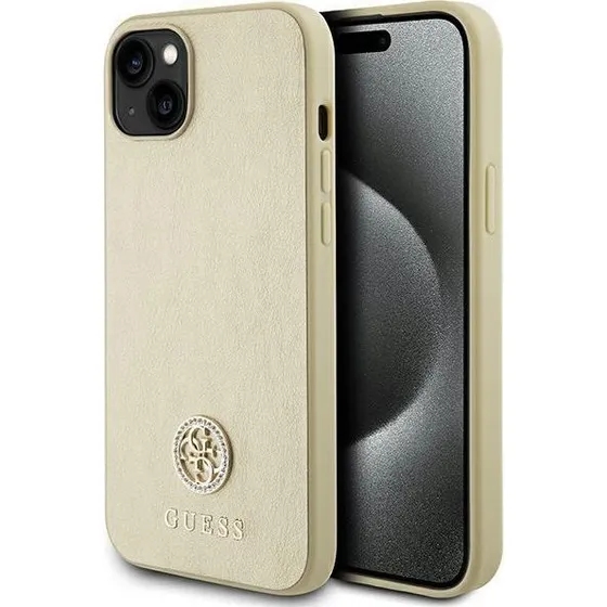 GUESS Leather 4G Metal Logo Strass case til iPhone 15 - Gold