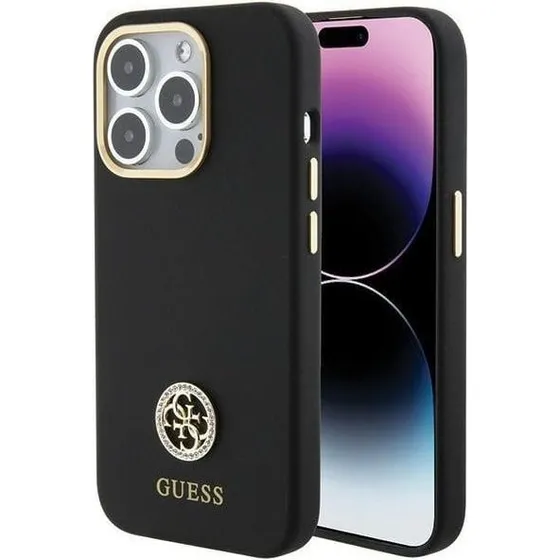 GUESS Silicone Logo Strass 4G cover til iPhone 15 Pro Max - Black