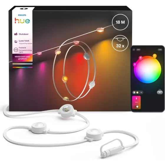 Philips Hue Festavia Permanent Udendørs Lyskæde, 18m, 32 Lys