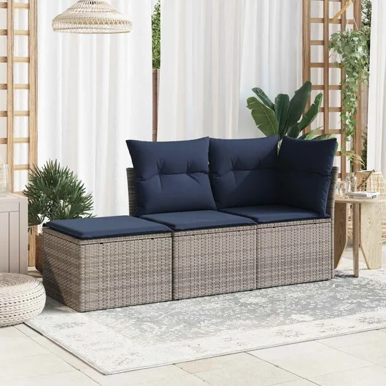 vidaXL Haveskammel med hynde i polyrattan, grå, 55x55x37 cm