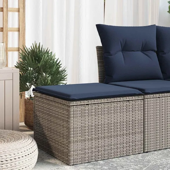 vidaXL Haveskammel med hynde 55x55x37 cm - Grå Polyrattan