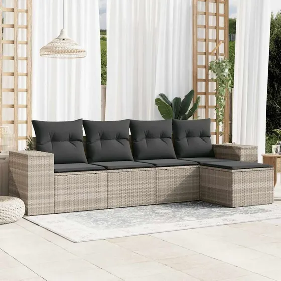 vidaXL sofasæt 5 dele i polyrattan med hynder - lysegrå