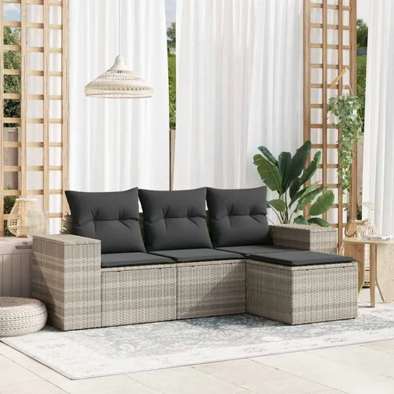 vidaXL Sofasæt til haven 4 dele i lysegrå polyrattan