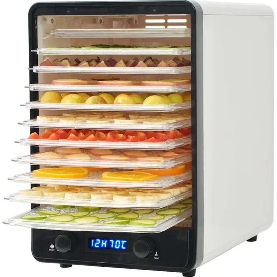 vidaXL fødevaredehydrator med 10 bakker, 550 W, hvid