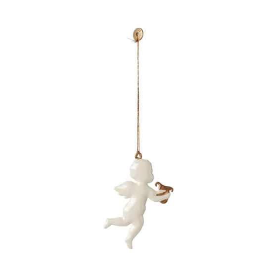 Maileg Engel m/ harpe metalornament - Råhvid med gulddetaljer