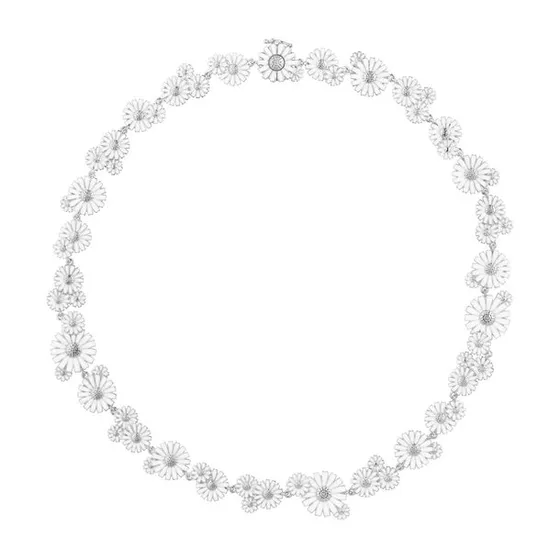 Georg Jensen Daisy collier i rhodineret 925 sølv med hvid emalje