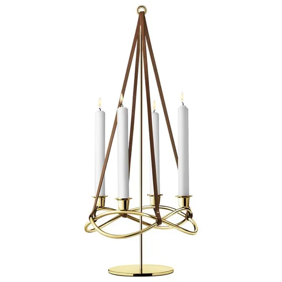 Georg Jensen Season forlænger til lysestage 18 kt guld/brun læder