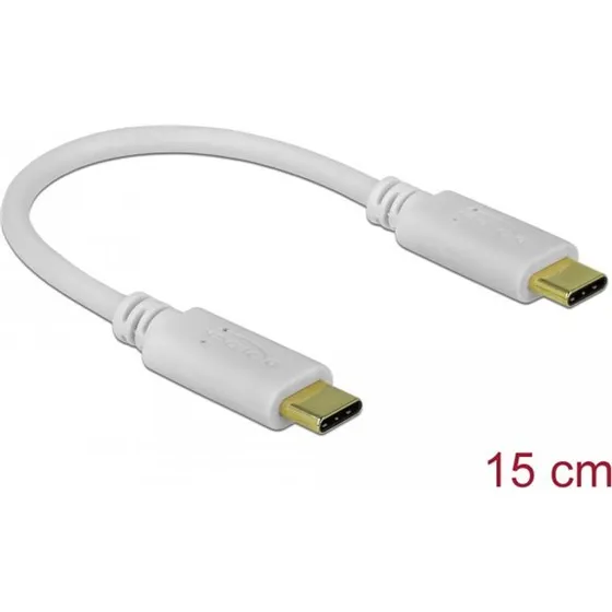 Delock USB-C til USB-C kabel, 15 cm, Hvid (100W)